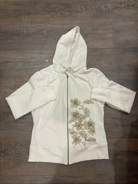 Women's white Floral Zip Hoodie with Hood